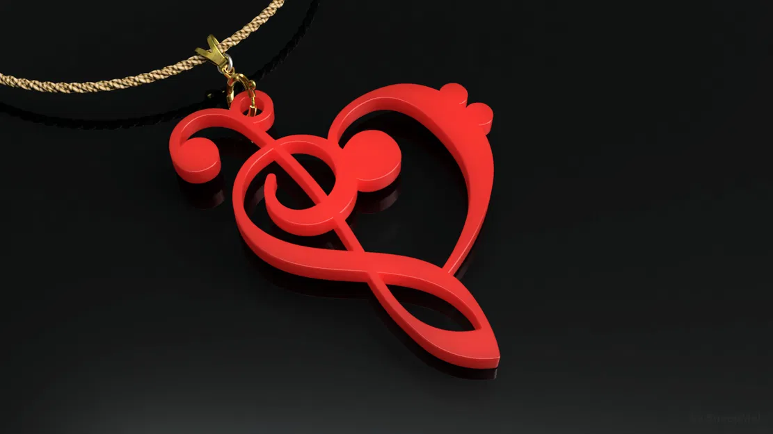 Mặt dây chuyền trái tim khóa Sol & khóa Fa (Treble & Bass Clef) - Image 4