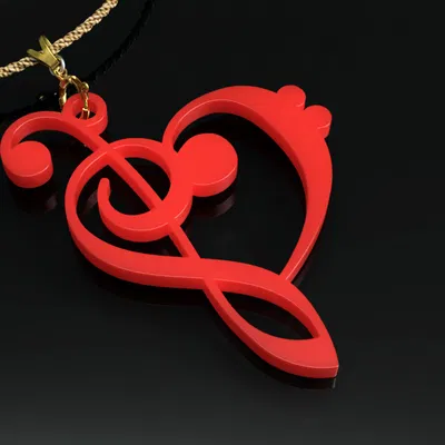 Mặt dây chuyền trái tim khóa Sol & khóa Fa (Treble & Bass Clef)