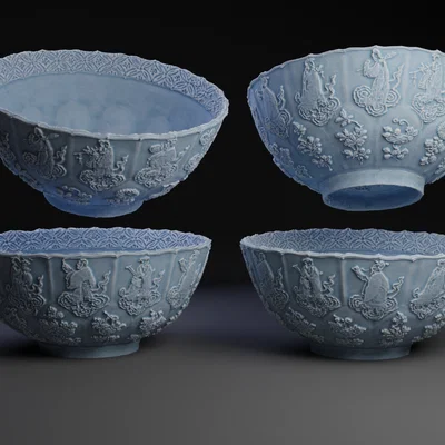 Chén Sứ Men Ngọc Họa Tiết Tiên Nhân Trung Hoa 3D