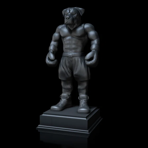Tượng chó Rottweiler đeo găng tay boxing (High-Polygon, STL tách phần/khổ lớn) - Image 1