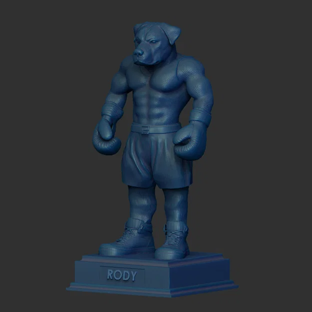 Tượng chó Rottweiler đeo găng tay boxing (High-Polygon, STL tách phần/khổ lớn) - Image 2