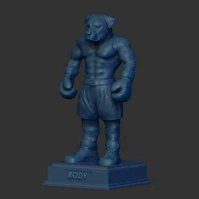 Tượng chó Rottweiler đeo găng tay boxing (High-Polygon, STL tách phần/khổ lớn)