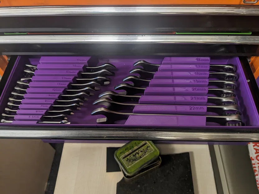 Khay Gridfinity đựng cờ lê Spanner (hệ mét) – Gridfinity Spanner Wrench Tray - Image 1