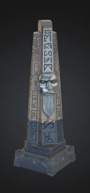 Tháp Obelisk Ai Cập Cổ Đại với Gương mặt Thần hộ mệnh – Mô hình Đền thờ Thần thoại - Image 1