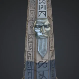 Tháp Obelisk Ai Cập Cổ Đại với Gương mặt Thần hộ mệnh – Mô hình Đền thờ Thần thoại