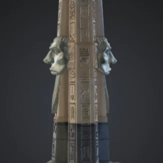 Tháp Obelisk Ai Cập Cổ Đại với Gương mặt Thần hộ mệnh – Mô hình Đền thờ Thần thoại