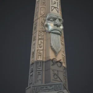 Tháp Obelisk Ai Cập Cổ Đại với Gương mặt Thần hộ mệnh – Mô hình Đền thờ Thần thoại