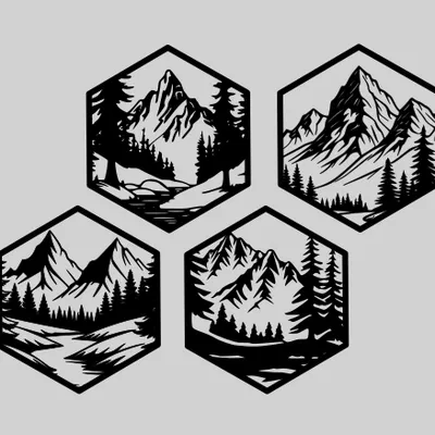 Tranh treo tường nghệ thuật hình lục giác núi non - v2