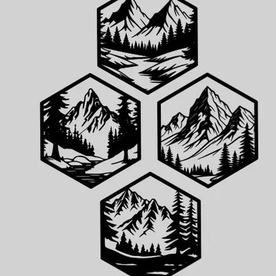 Tranh treo tường nghệ thuật hình lục giác núi non - v2