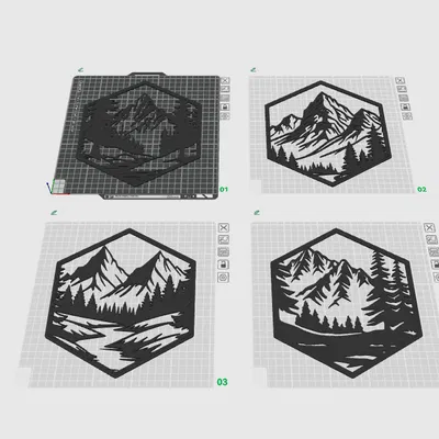 Tranh treo tường nghệ thuật hình lục giác núi non - v2