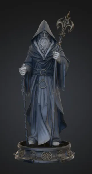 Tượng Pháp sư Cổ đại Đội mũ trùm với Cây gậy phép – Mô hình Wizard Fantasy - Image 1