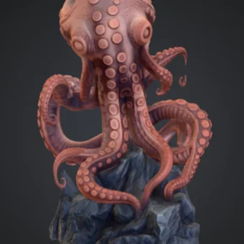 Tượng Bạch Tuộc Kraken Khổng Lồ Trên Đá – Quái Vật Đại Dương
