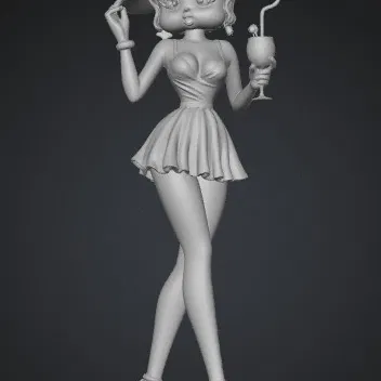 Mô hình 3D Betty Boop trong bộ váy trắng tinh tế để in ấn