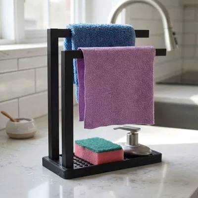 Kệ Để Đồ Nhà Bếp Kèm Giá Treo Khăn (Kệ Đựng Đồ Bồn Rửa)