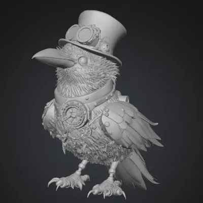 Mô hình 3D chú quạ máy Clockwork Raven phong cách Steampunk cực chất