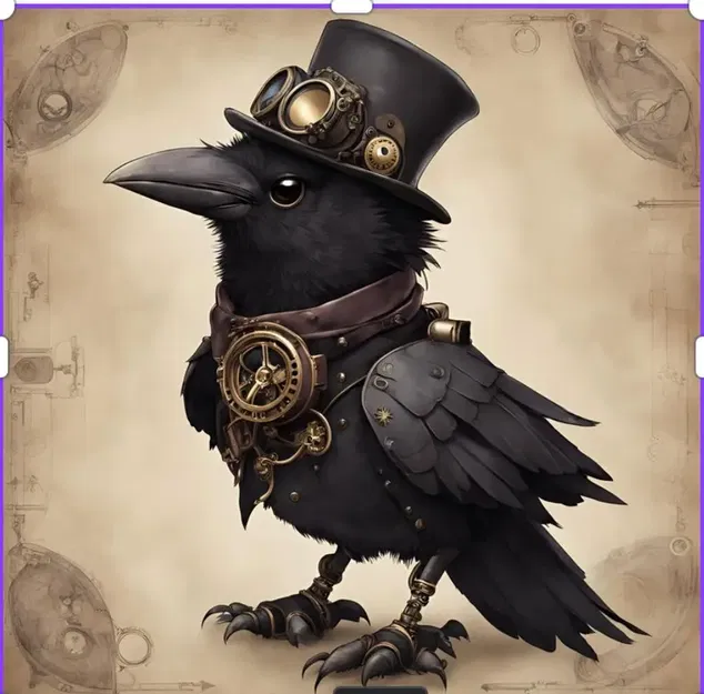 Mô hình 3D chú quạ máy Clockwork Raven phong cách Steampunk cực chất - Image 2