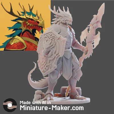 Mô hình Dragonborn Paladin cầm thương và khiên