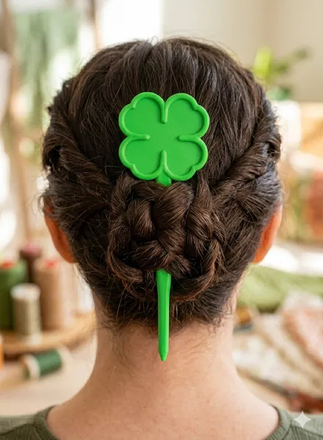 Kẹp tóc cỏ bốn lá in 3D - Phụ kiện may mắn xinh xắn - Image 1