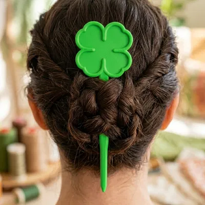 Kẹp tóc cỏ bốn lá in 3D - Phụ kiện may mắn xinh xắn