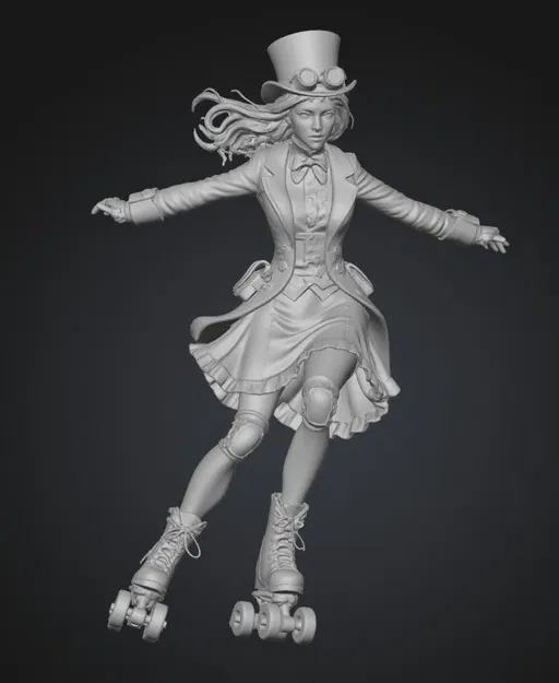Mô hình 3D Steam City Skater - Tượng cô gái phong cách Steampunk - Image 1