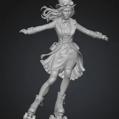 Mô hình 3D Steam City Skater - Tượng cô gái phong cách Steampunk