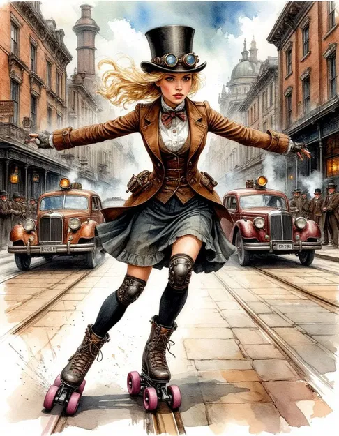 Mô hình 3D Steam City Skater - Tượng cô gái phong cách Steampunk - Image 2