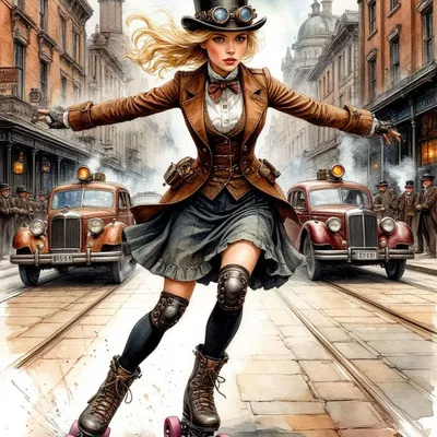 Mô hình 3D Steam City Skater - Tượng cô gái phong cách Steampunk