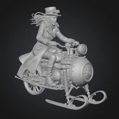 Mô hình Steampunk Snow Rider - Tượng nữ kỵ sĩ tuyết chi tiết cực cao