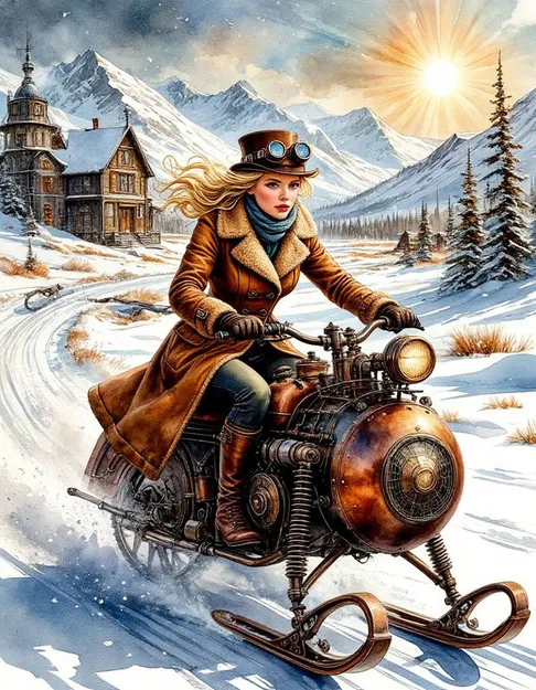 Mô hình Steampunk Snow Rider - Tượng nữ kỵ sĩ tuyết chi tiết cực cao - Image 2