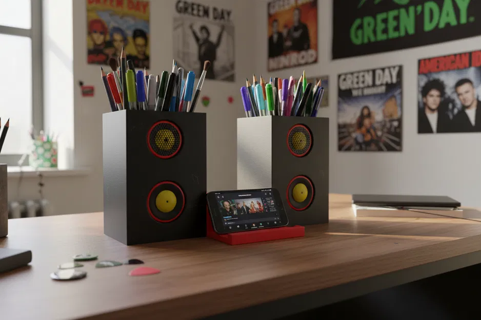 Mô hình ống cắm bút và giá đỡ điện thoại phong cách loa độc lạ - Image 1