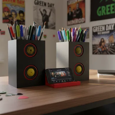 Mô hình ống cắm bút và giá đỡ điện thoại phong cách loa độc lạ