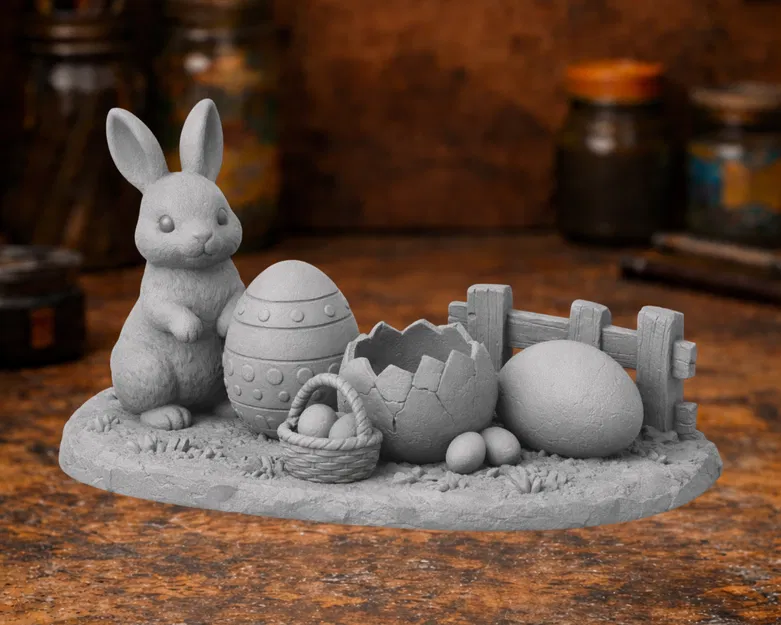 Mô hình tiểu cảnh chú thỏ và trứng phục sinh - Easter Bunny Diorama - Image 1