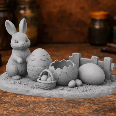 Mô hình tiểu cảnh chú thỏ và trứng phục sinh - Easter Bunny Diorama