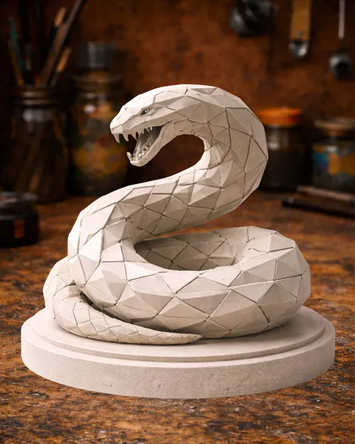 Tượng rắn Low Poly - Mô hình 3D trang trí bàn làm việc đầy cá tính - Image 1