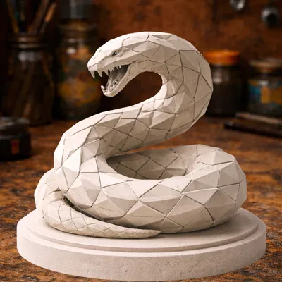 Tượng rắn Low Poly - Mô hình 3D trang trí bàn làm việc đầy cá tính