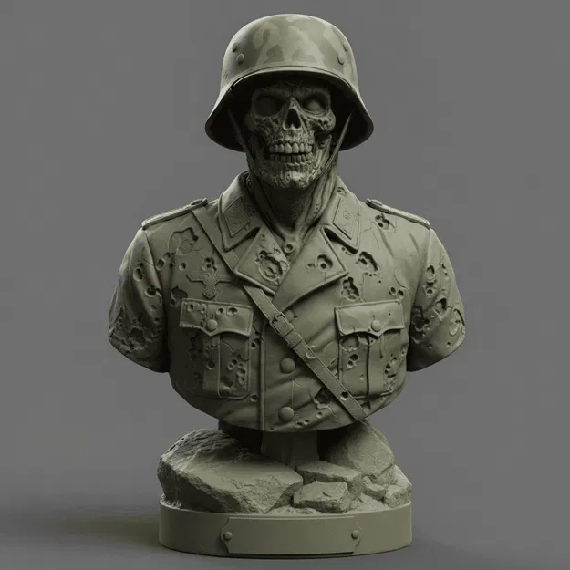 Mô hình tượng bán thân chiến binh Zombie WW2 3D chi tiết cao - Image 1