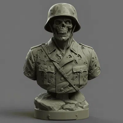 Mô hình tượng bán thân chiến binh Zombie WW2 3D chi tiết cao