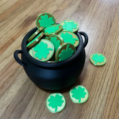 Mô hình hũ đựng vàng Pot of Gold in 3D trang trí bàn làm việc