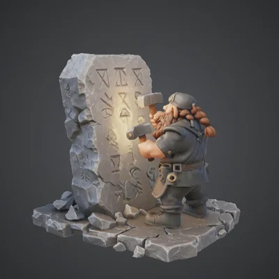 Thợ Khắc Rune Người Lùn – Mô hình Tượng Thợ Rèn Chạm Khắc Đá Cổ