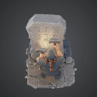 Thợ Khắc Rune Người Lùn – Mô hình Tượng Thợ Rèn Chạm Khắc Đá Cổ