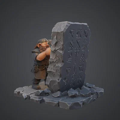 Thợ Khắc Rune Người Lùn – Mô hình Tượng Thợ Rèn Chạm Khắc Đá Cổ