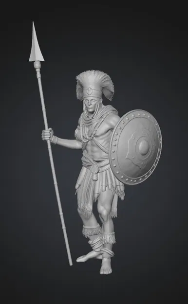 Mô hình 3D chiến binh cầm giáo và khiên dũng mãnh để bàn - Image 1