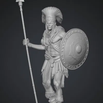 Mô hình 3D chiến binh cầm giáo và khiên dũng mãnh để bàn