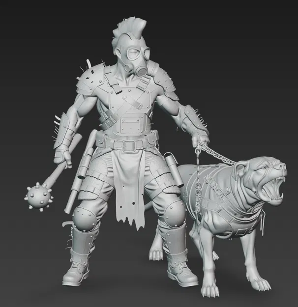 Mô hình 3D chiến binh hậu tận thế và chó chiến phong cách Mad Max - Image 2