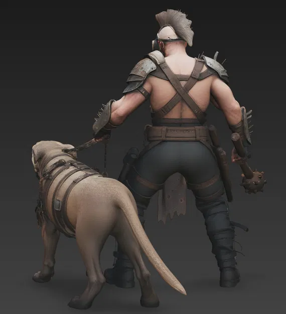 Mô hình 3D chiến binh hậu tận thế và chó chiến phong cách Mad Max - Image 4