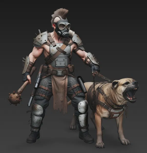 Mô hình 3D chiến binh hậu tận thế và chó chiến phong cách Mad Max - Image 5