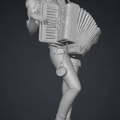 Mô hình 3D cô gái phong cách Steampunk chơi đàn Accordion độc đáo