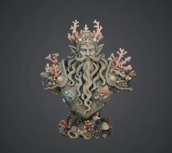 Tượng Bán Thân Sea King Coral – Vị Thần Đại Dương Với Vương Miện San Hô - Image 1