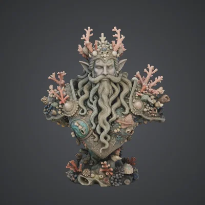 Tượng Bán Thân Sea King Coral – Vị Thần Đại Dương Với Vương Miện San Hô