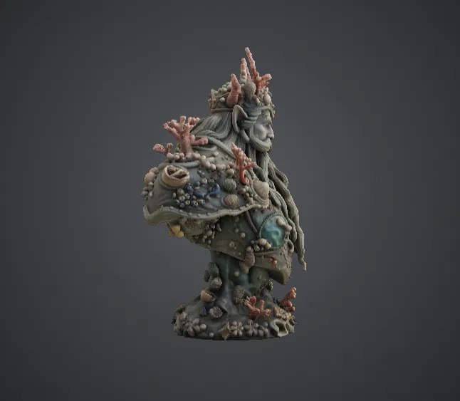 Tượng Bán Thân Sea King Coral – Vị Thần Đại Dương Với Vương Miện San Hô - Image 2